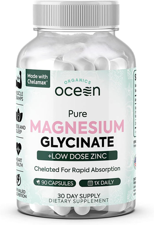 Organics Ocean Pure Magnesium Glycinate Low Dose Zinc Chelated 90 Capsules NEW (PACK OF THREE)