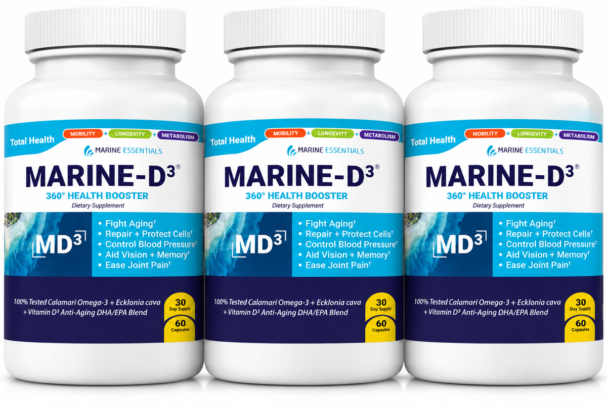 Marine Essentials | Marine-D3 | Anti-Aging | Omega-3 | 1 Bottle (60 Capsules) (PACK OF THREE)