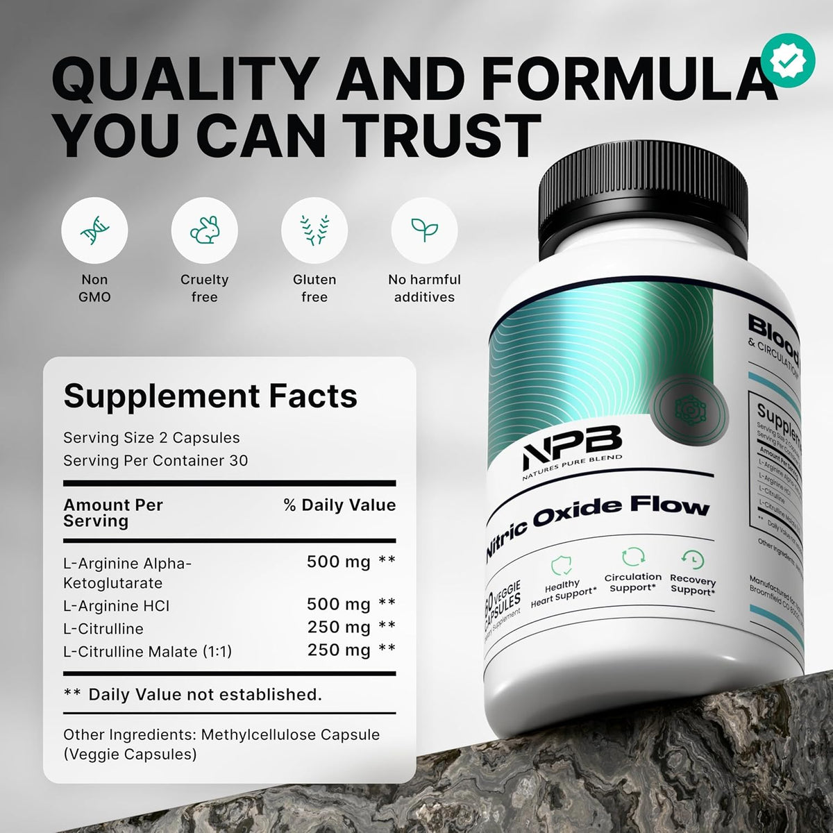 Nature's Pure Blend Nitric Oxide Flow, 180 Capsules