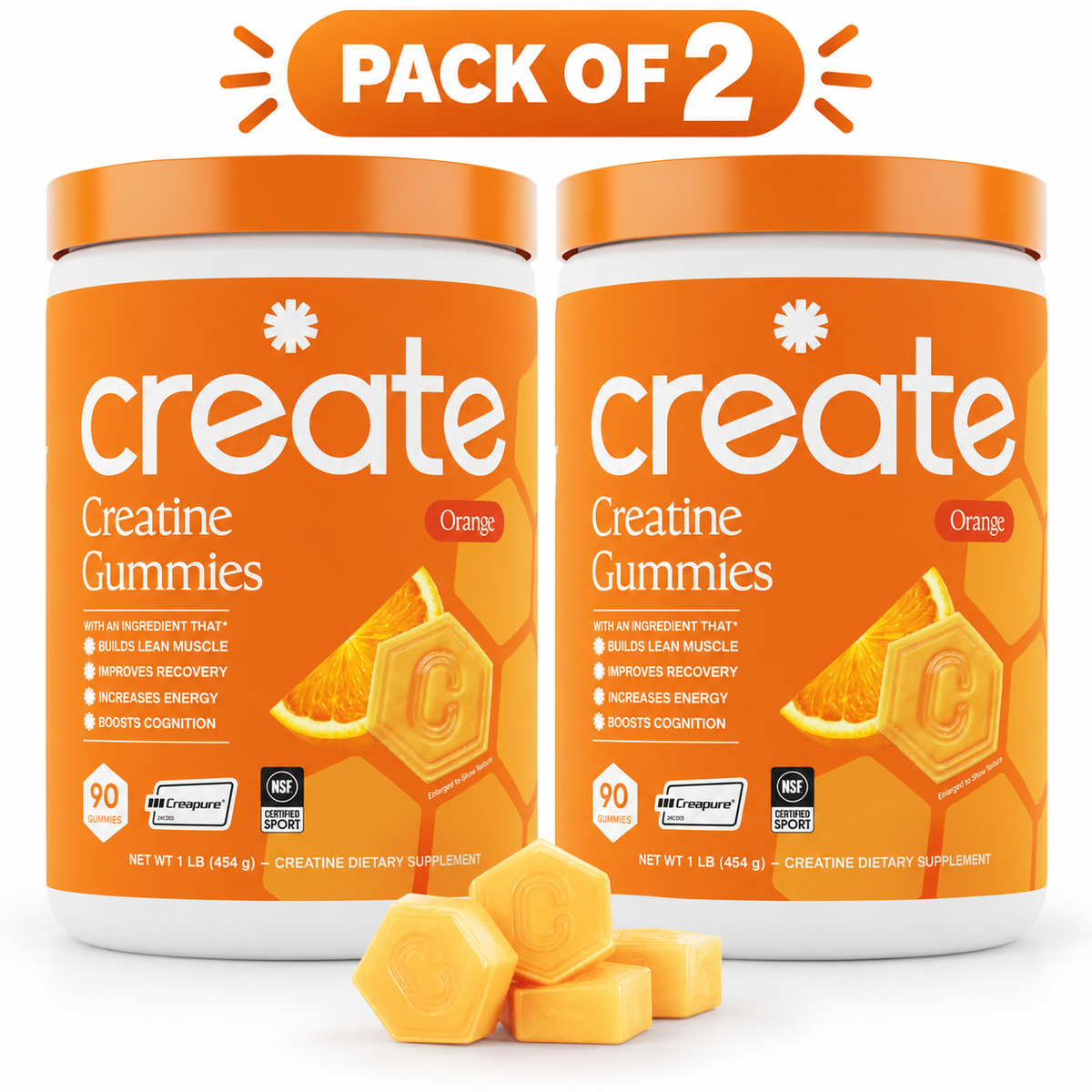 Create Creatine Gummies Orange 90 Count, Pack of 2