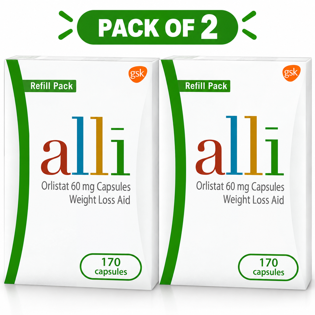 alli Orlistat 60 mg Capsules, 170 Count Refill Pack of 2