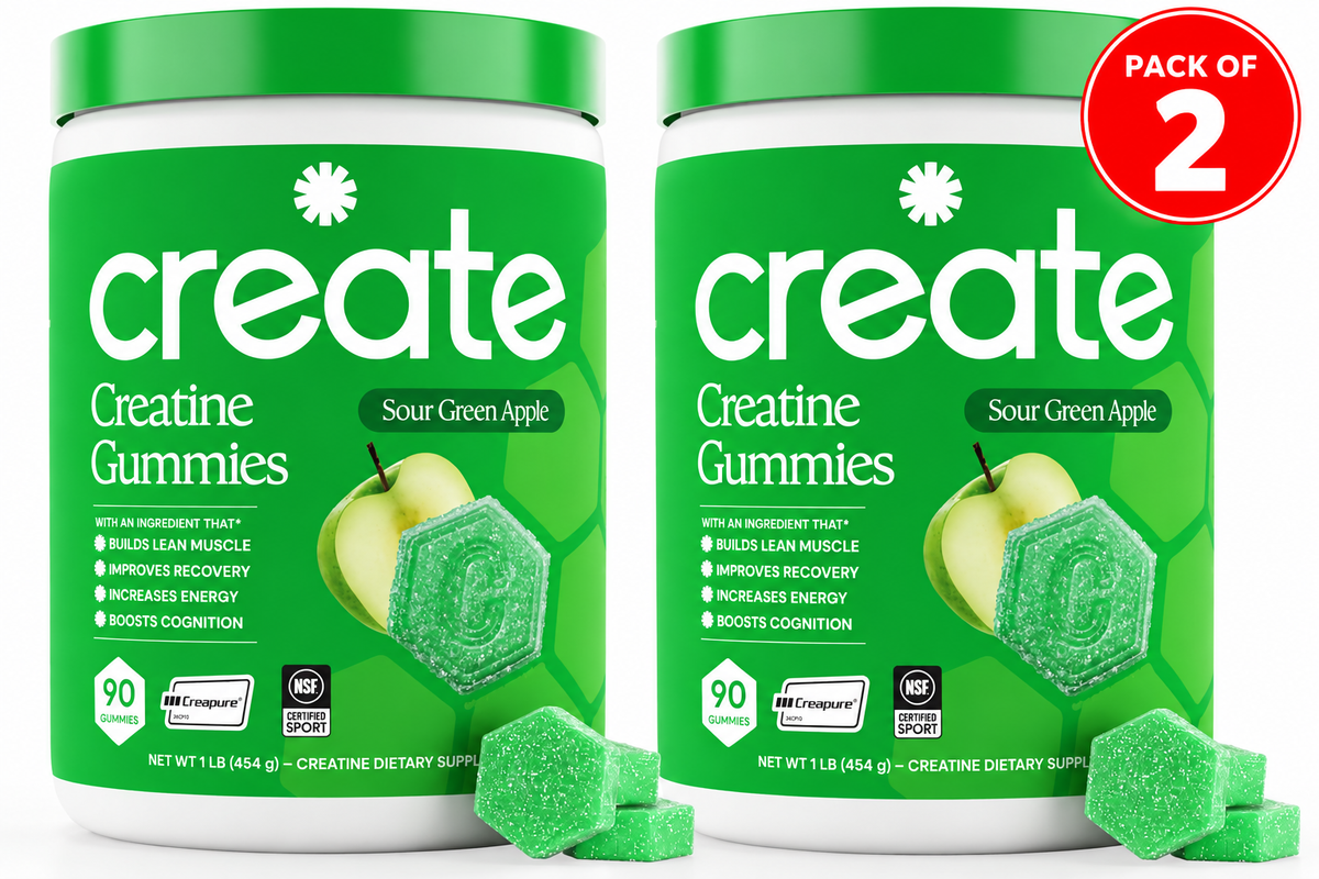 Create Creatine Gummies Sour Apple 90 Count, Pack of 2