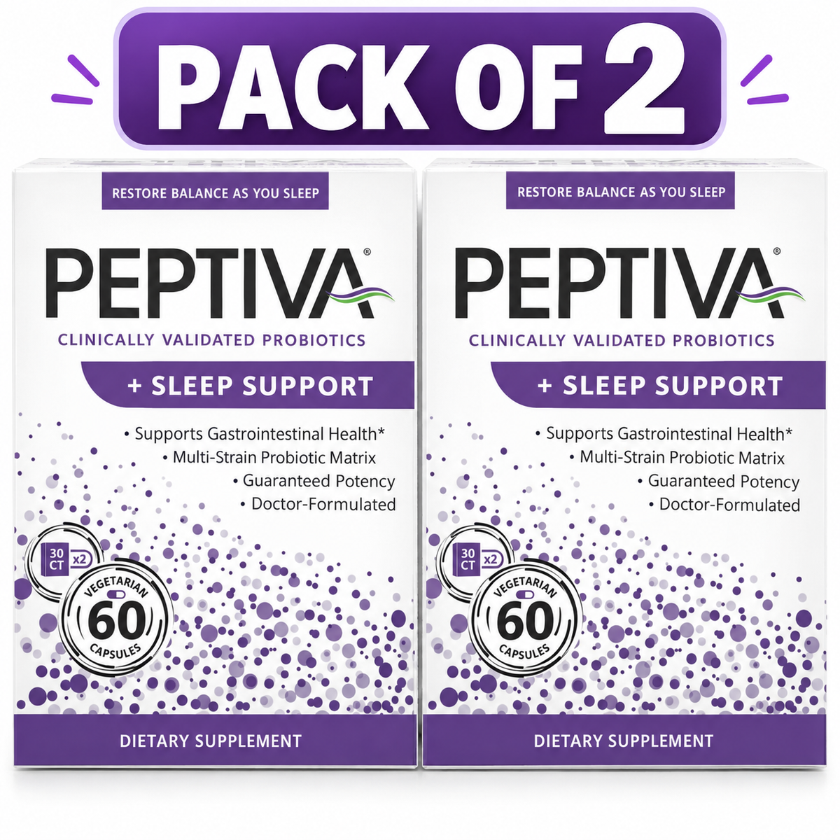 Peptiva 26 Billion CFU Probiotic & Sleep Support, 2 Pack