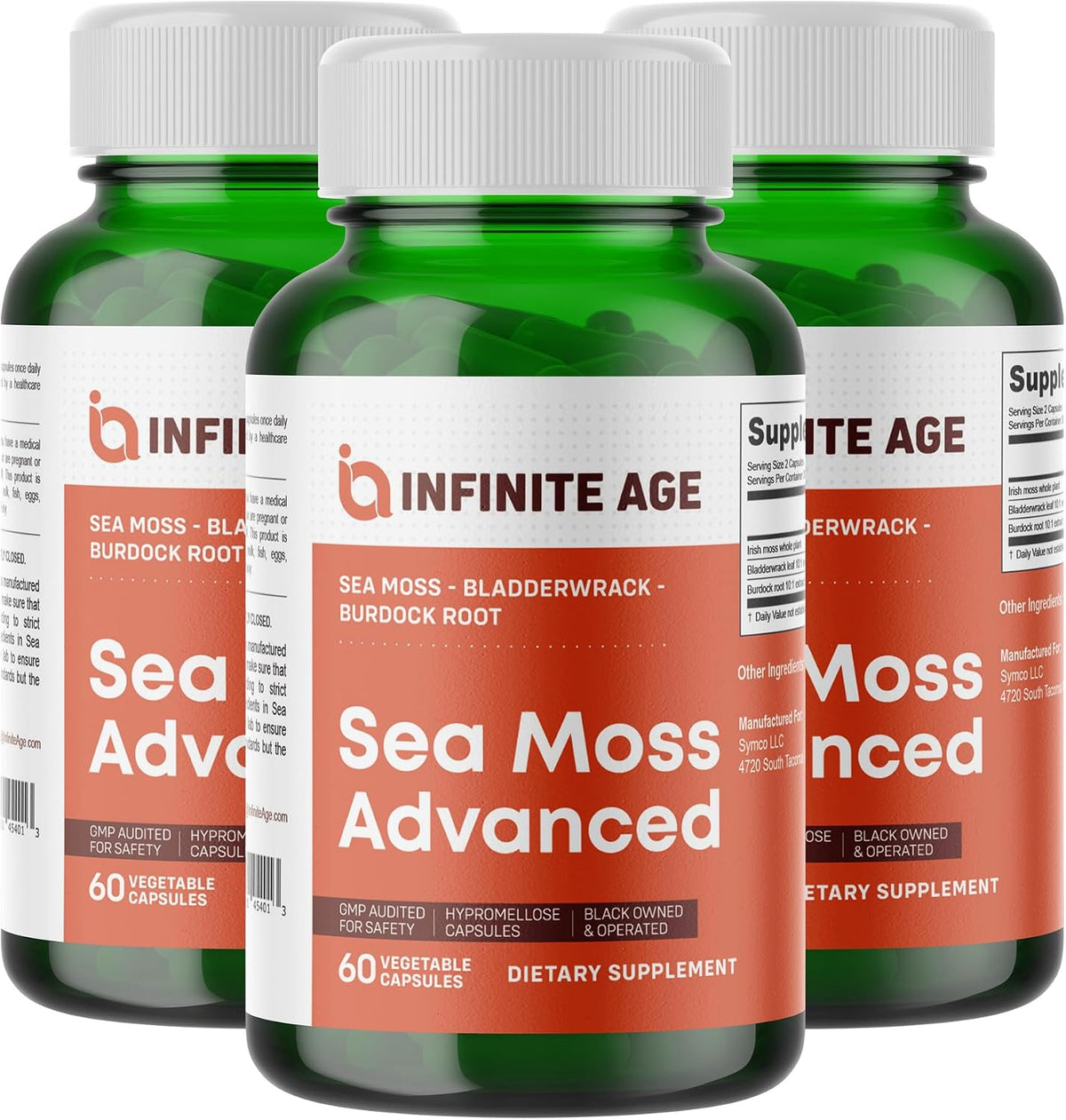 INFINITE AGE Sea Moss Capsules 1250mg, 120 Count Pack of 3