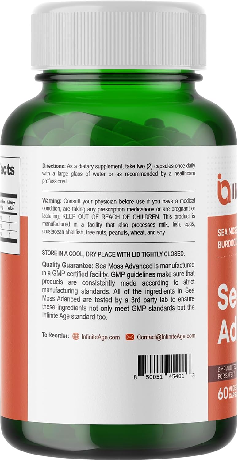 INFINITE AGE Sea Moss Capsules 1250mg, 120 Count Pack of 3