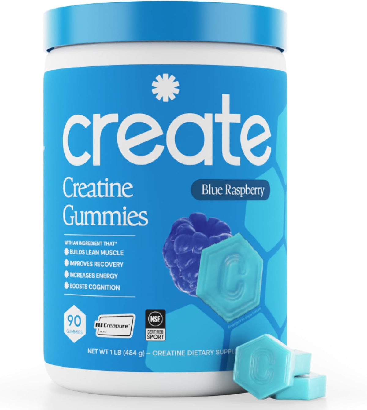 Create Creatine Gummies Blue Raspberry, 90 Count Pack of 2