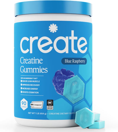 Create Creatine Gummies Blue Raspberry, 90 Count Pack of 2
