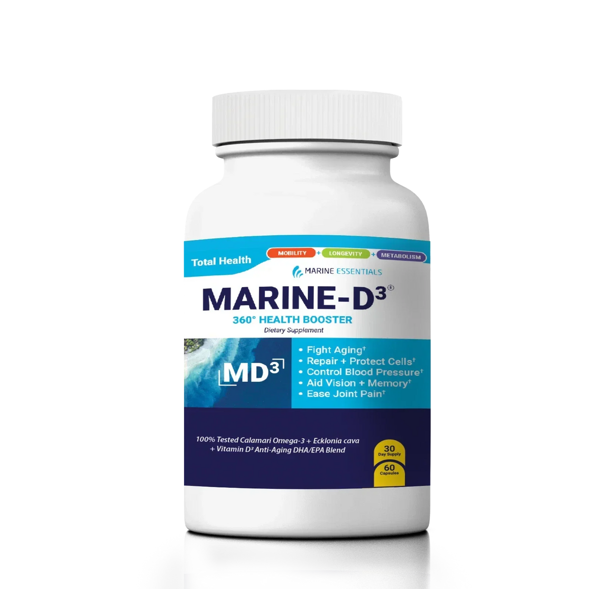 Marine Essentials | Marine-D3 | Anti-Aging | Omega-3 | 1 Bottle (60 Capsules) (PACK OF THREE)