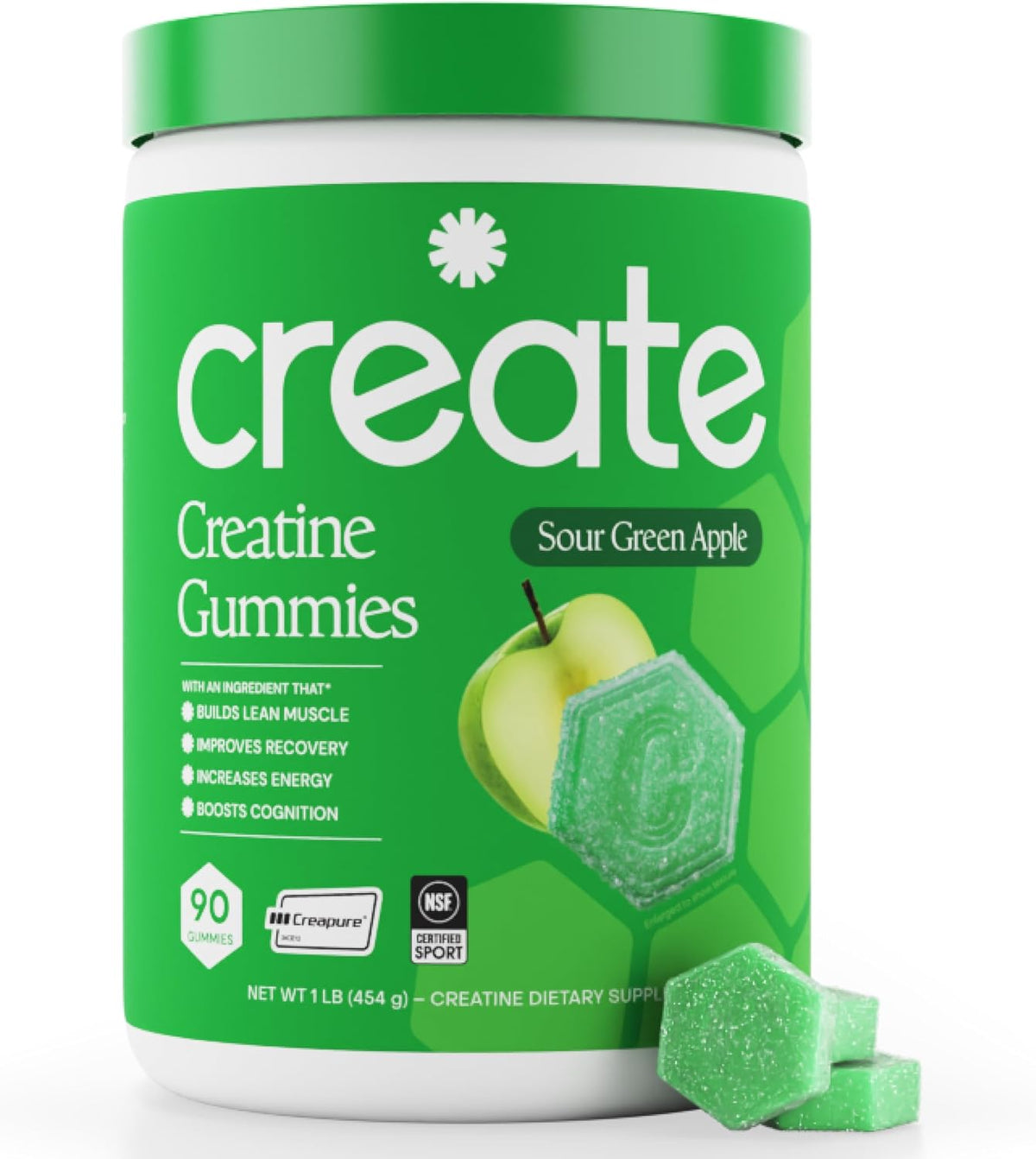 Create Creatine Gummies Sour Apple 90 Count, Pack of 2
