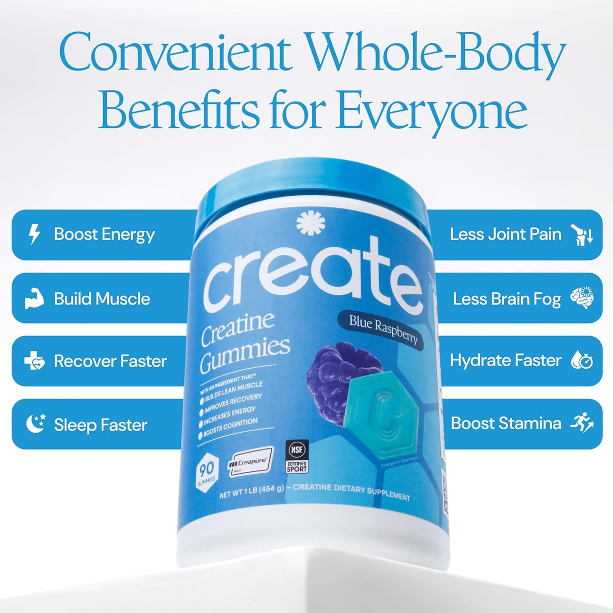 Create Creatine Gummies Blue Raspberry, 90 Count Pack of 2