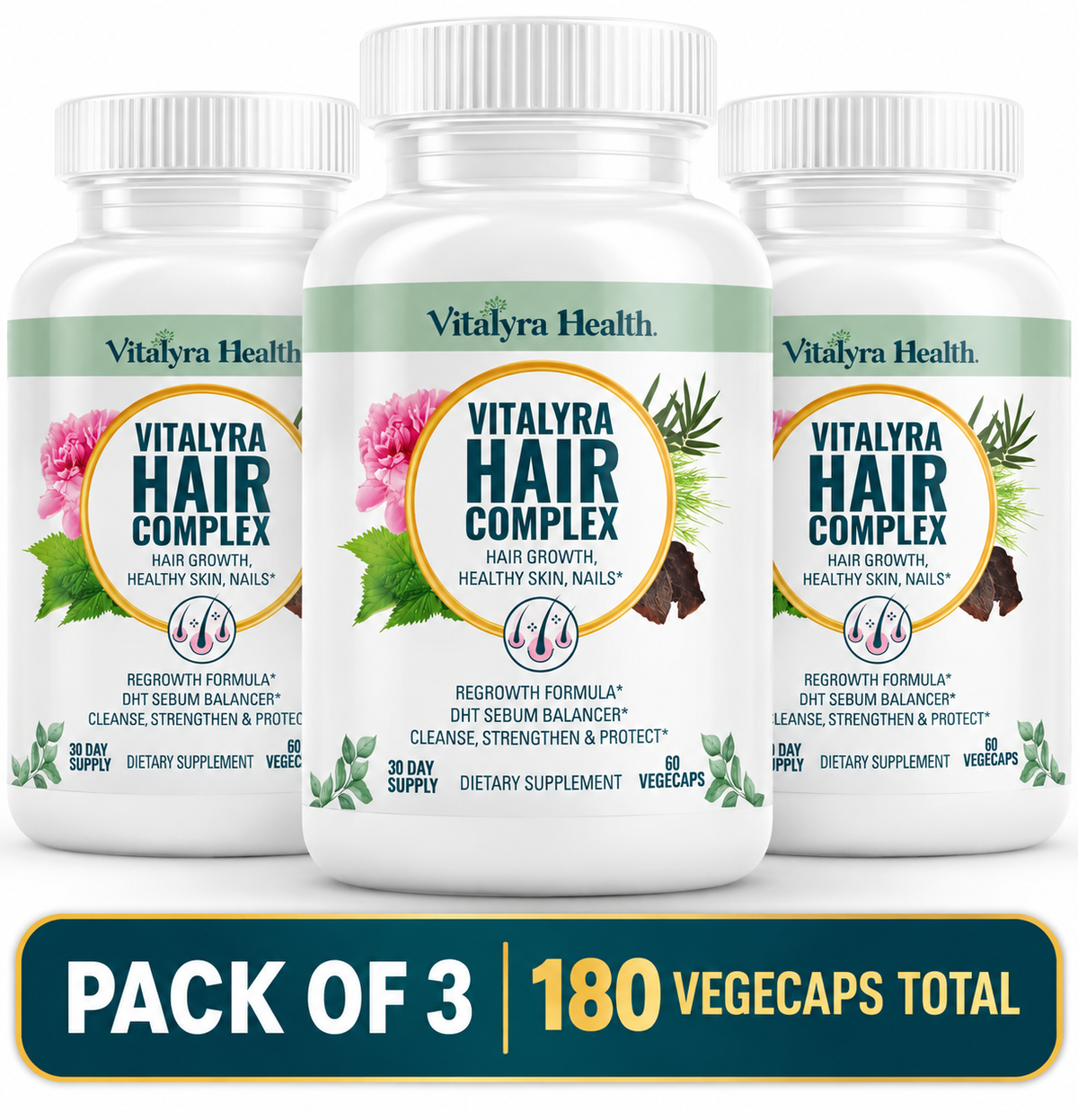 Vital Hair Complex – Biotin & Vitamin B Hair Vitamins for Women & Men   60 capsules (PACK OF THREE)