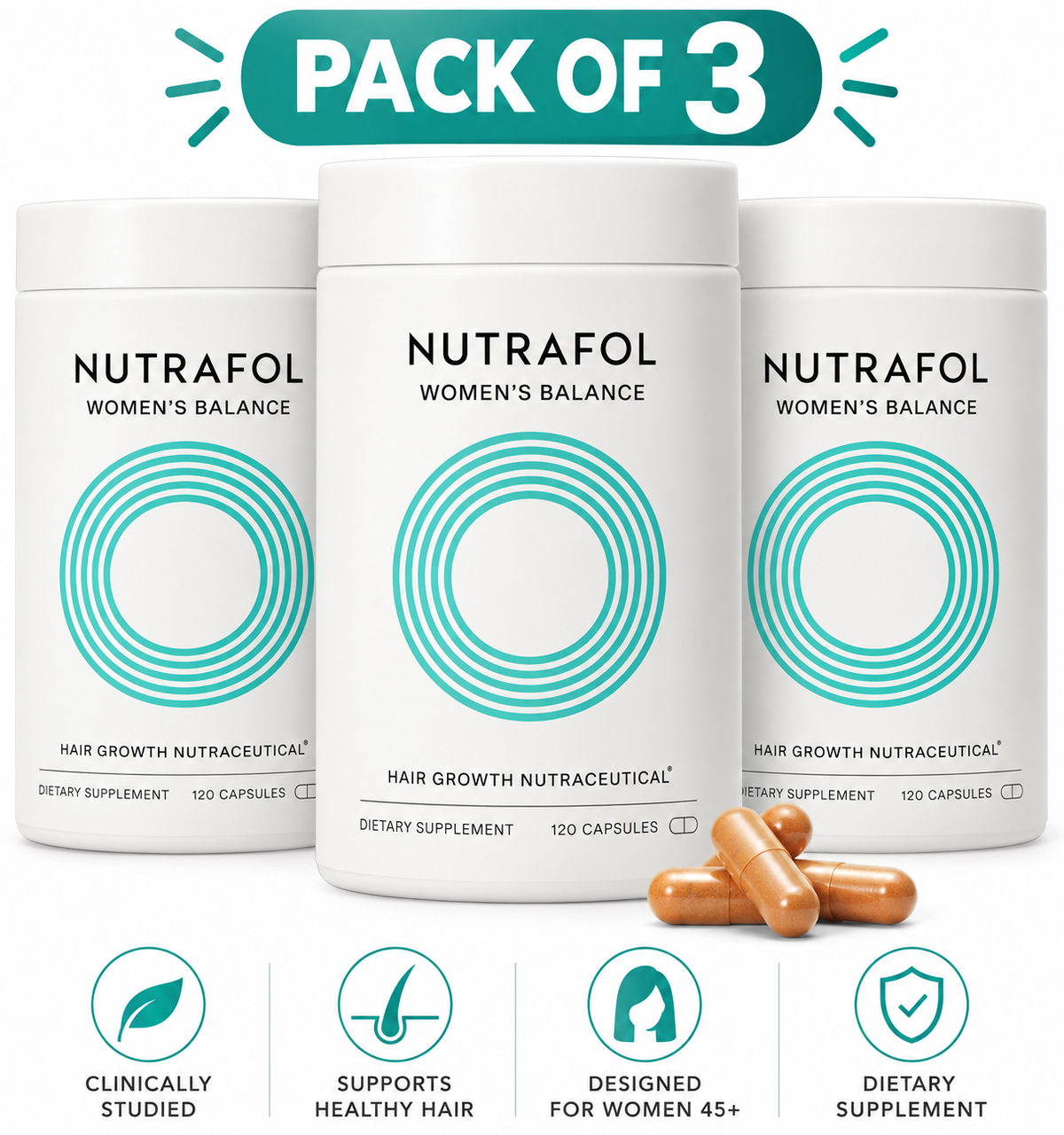 Nutrafol Women's Balance 45+ Hair Supplement, Pack of 3