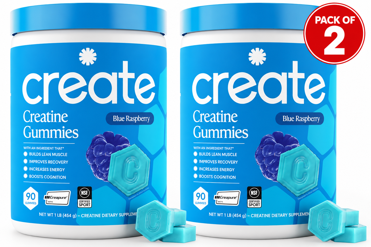 Create Creatine Gummies Blue Raspberry, 90 Count Pack of 2