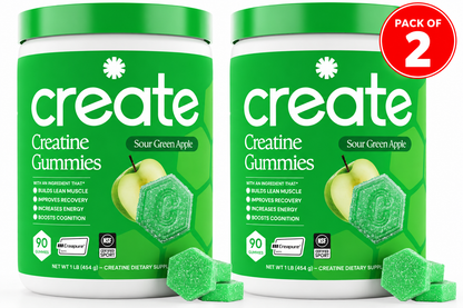 Create Creatine Gummies Sour Apple 90 Count, Pack of 2
