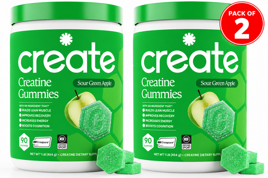 Create Creatine Gummies Sour Apple 90 Count, Pack of 2
