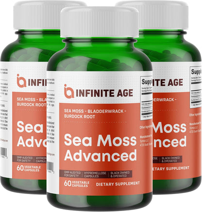 INFINITE AGE Sea Moss Capsules 1250mg, 120 Count Pack of 3