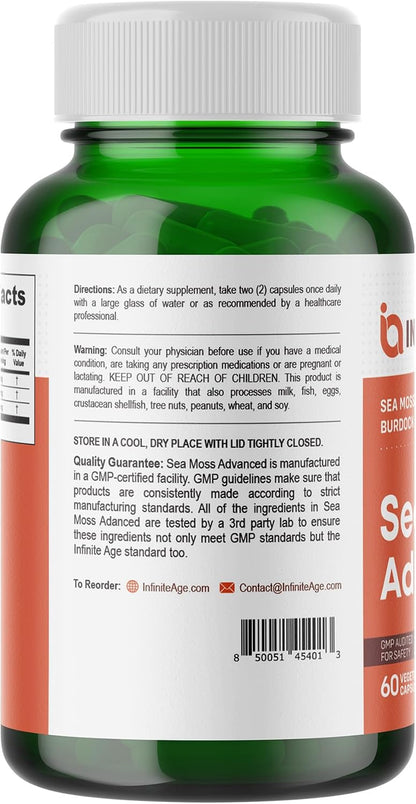 INFINITE AGE Sea Moss Capsules 1250mg, 120 Count Pack of 3