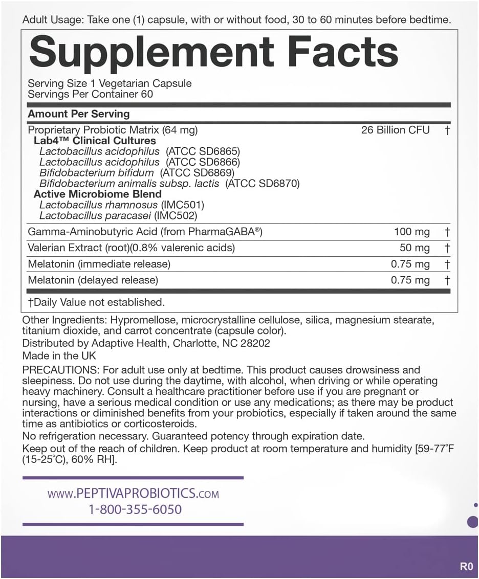 Peptiva Probiotics + Sleep Support, 60 Capsules Pack of 2