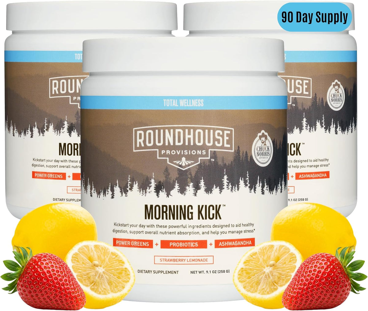 Roundhouse Morning Kick Greens Strawberry Lemonade, 3-Pack