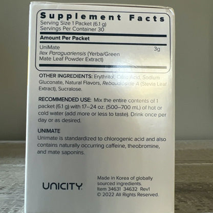 UNiCITY Unimate Lemon Yerba Mate, 30 Stick Packs